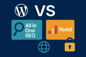 رسم توضيحي يقارن بين إضافات Rank Math وYoast وAll in One SEO من حيث الأداء والميزات
